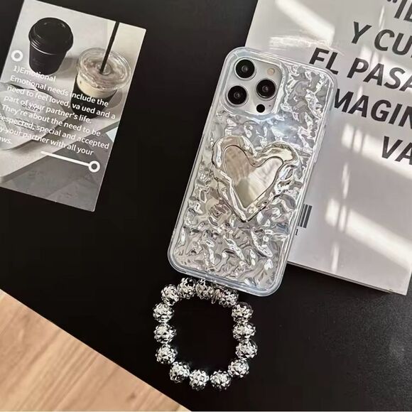 Silver Heart Charm Case for iPhone 15 Pro Max - Picture 1 of 7